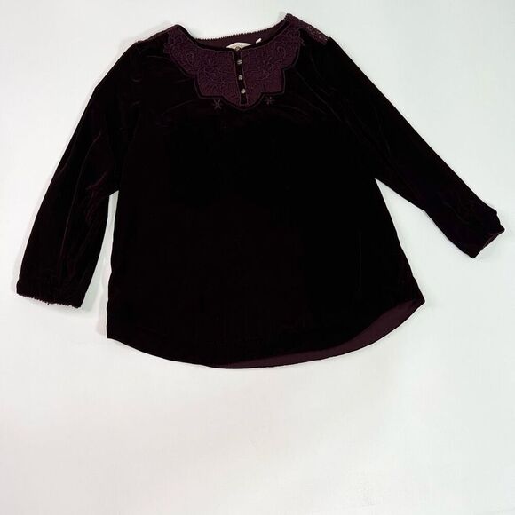 Soft Surroundings Velvet Blouse Womens Small Purple Crew Button Detail Pullover - Picture 1 of 9